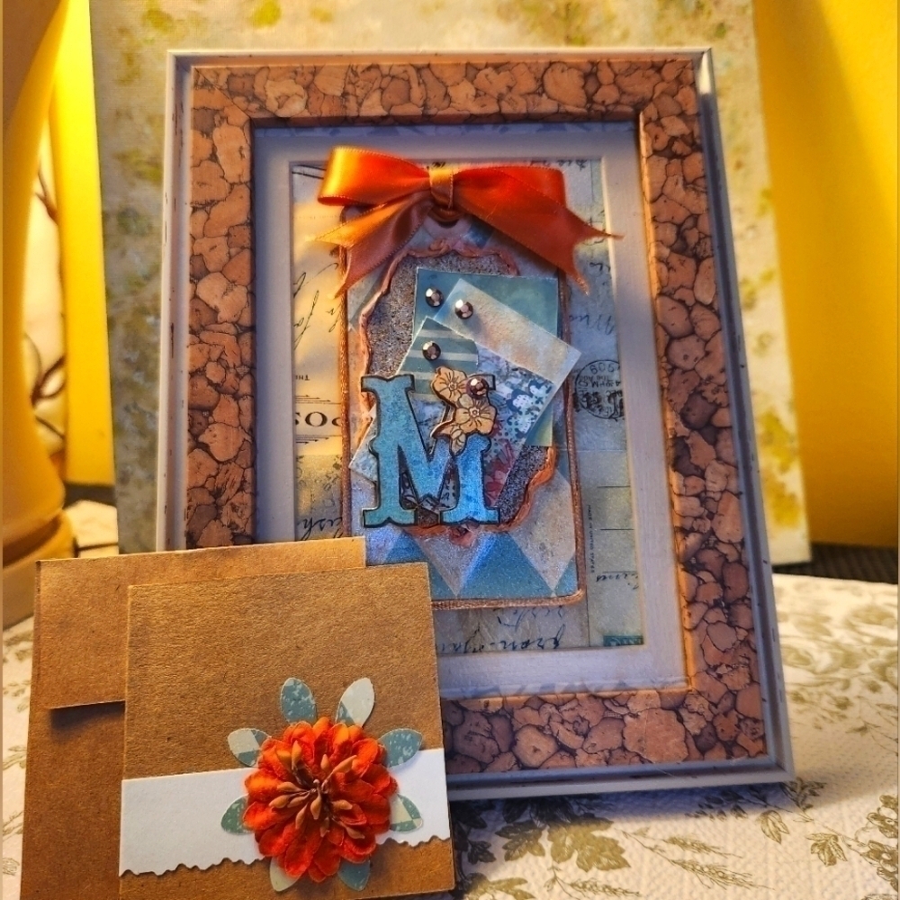 Handcrafted 3D Initials (Letter "m")Framed Design w/Gift Card-Wall hang or stand